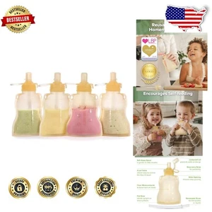 Yellow Silicone Baby Food Pouch Set - Reusable, Easy-Clean Toddler Squeeze Bags - Picture 1 of 10