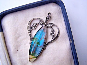 VINTAGE LARGE STERLING SILVER & MARCASITE BUTTERFLY WING PENDANT TLM THOMAS MOTT - Picture 1 of 6