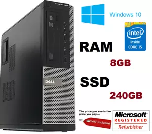 Dell Optiplex 990 DT Intel Core I5 8GB 240GB SSD Windows 10 Desktop PC Computer - Picture 1 of 6