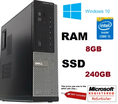 Dell Optiplex 990 DT Intel Core I5 8GB 240GB SSD Windows 10 Desktop PC Computer - Image 1 of 4