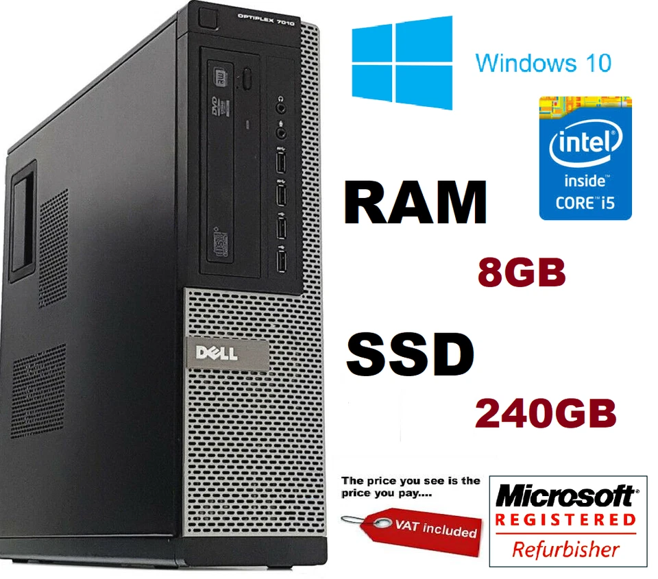 Dell Optiplex 990 DT Intel Core I5 8GB 240GB SSD Windows 10 Desktop PC Computer - Image 1 of 4