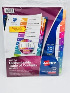 Avery Classic Customizable Table Of Contents Dividers, 10 Tab - 6 Sets - New - Picture 1 of 1