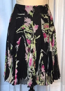 J.MENDEL Paris Womens Blk Floral Pleated Knee Length Silk chiffon Skirt Sz6 Used - Picture 1 of 10