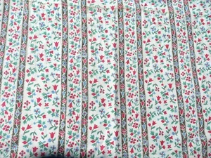 tissu ancien vintage en coton à décors de fleurs et de rayures - Picture 1 of 6