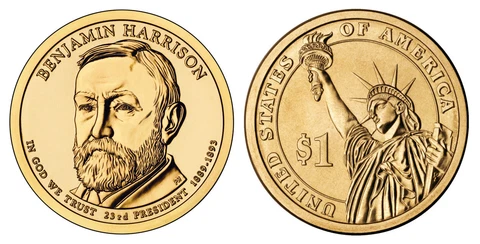 2012 D Benjamin Harrison Presidential One Dollar Coin U.S. Mint Rolls Money Cover