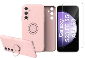 Coque Silicone Pour Samsung Galaxy S23 FE Couleur Rose Avec Anneau Support + Ver - Photo 1 sur 4