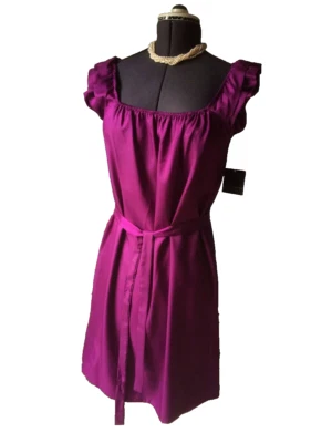Apostrophe Size Large Women's Purple Ruffle Shoulder Belted Dres New - Image 1 of 4