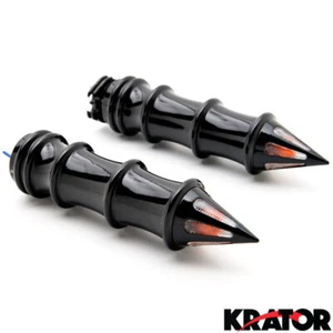 Motorcycle Billet Spiked Turn Signals Bar Ends Black Hand Grip With 1" Inch - Picture 1 of 5