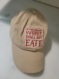 Jamestown Virginia Tan Souvenir Ball Cap Hat Adjustable"He That Will Not Work " - Picture 1 of 5