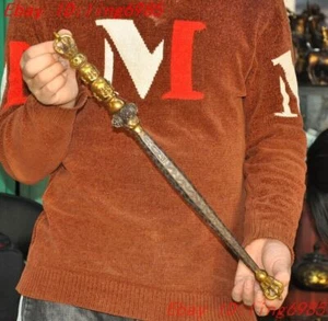 Tibet Buddhism bronze Gilt Buddha head Vajra Dorje Phurpa Exorcism Talisman faqi - Picture 1 of 11