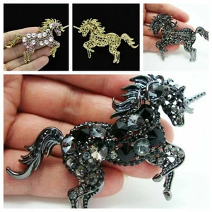 Kristall Einhorn Pferd Corsage Brosche Anstecknadel Brosche Diamant Strass 2 Farben - Bild 1 von 9