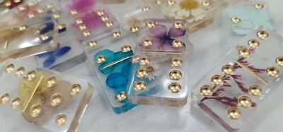 Handmade Resin Art Dried Pressed Flowers Transparent Clear Domino Set, Gift Toys - Image 1 of 4