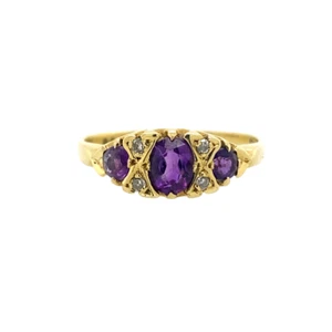 18ct Yellow Gold Amethyst & Diamond Ring - Picture 1 of 5