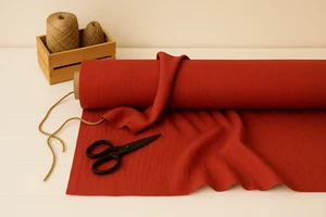 English Red Cotton-Linen Fabric by the Yard – Material for Apparel & Décor - Picture 1 of 10