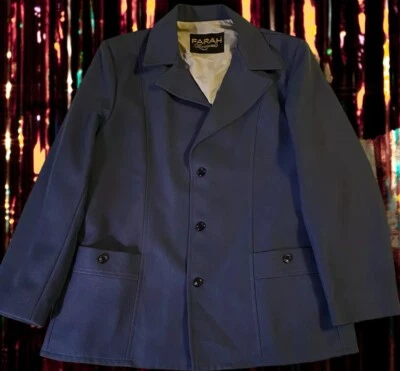 Farah Leisurewear винтажный 70-х мужской размер 44R? Leisure костюм куртка темно-синий полиэстер - Изображение 1 из 4