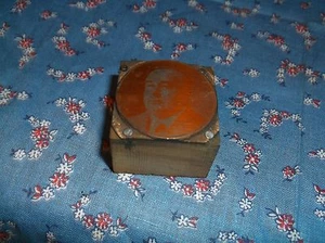 Printing Block Metal on Wood Unknown Man Wood Block 1 3/16 x 1 3/16 Inches - Picture 1 of 1