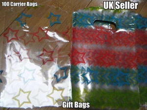 100x CLEAR PLASTIC STARS MEDIUM GIFT PARTY CARRIER BAGS SHOPS SWEETS 19cmx15cm - Picture 1 of 2