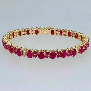 Oval & Round Cut Ruby & Diamond Bracelet Tennis 14K Yellow Gold Finish 5.00 Ct - Picture 1 of 1