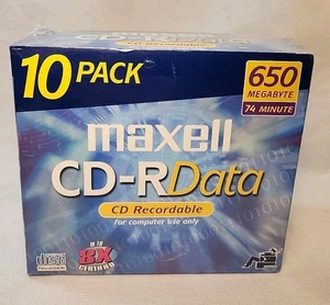 Maxell CD-R Data CD Recordable Computer Only~650 MB~74 Min Sealed~10 Pack - Picture 1 of 3