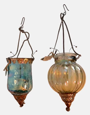 2 LINTERNAS COLGANTES de vidrio iridiscente candelabro candelabro estilo marroquí 12" Foto 1 de 4
