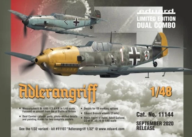 EDUARD 11144 - ADLERANFRIFF Bf 109F BATTLE OF BRITAIN DUAL COMBO - 1/48 PLASTIC