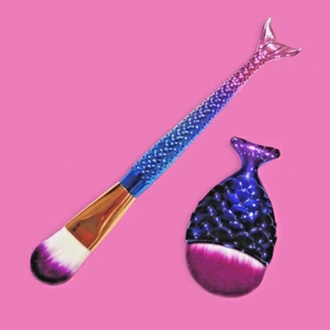 JUEGO DE CEPILLOS COSMÉTICOS SIRENA par de bases contorno ancho arco iris peces ancho 1J - Imagen 1 de 6