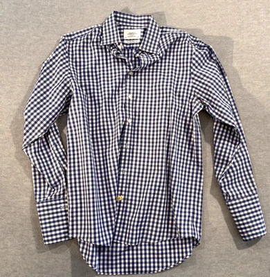 CHARLES TYRWHITT Sz 18-35 Dress Shirt Blue White Check French Cuffs 100% Cotton - Image 1 of 4