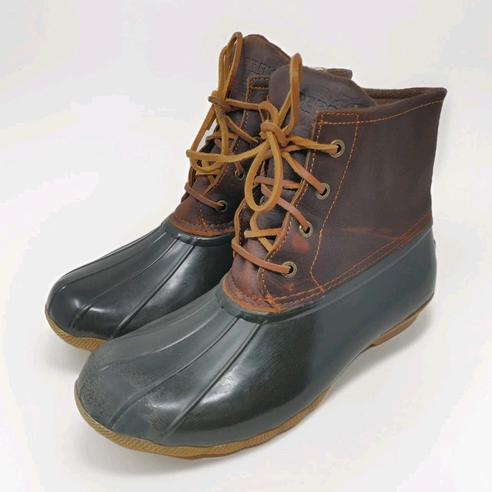 Bota de pato de cuero con cordones negra/marrón Sperry Saltwater STS91176 para mujer talla 9M Foto 1 de 4