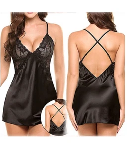 Babydoll Pajama Women's Sexy Lingerie Silk Satin Underwear Sleepwear Night Dress - Picture 1 of 29