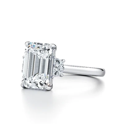 Platin Ehering Diamant Smaragdschliff 1,30 ct IGI GIA Lab Created PT950 Band - Bild 1 von 4