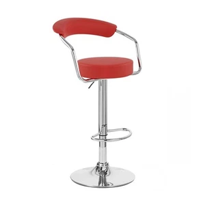 RED CHROME/LEATHER ADJUSTABLE SWIVEL BARSTOOL-BAR/COUNTER STOOL-ZOOL-SET OF 2 - Picture 1 of 4