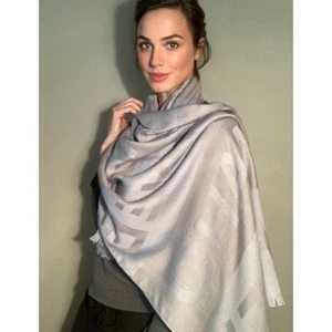 Chanel Cashmere Silk Wool Scarf ~ Iconic Logo Print Fringe ~ Ultra Soft Luxury - Picture 1 of 10