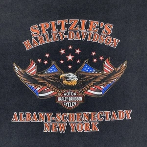 VTG Harley Davidson Mens 4XL Black Short Sleeve T Shirt Biker New York Eagle Y2K - Picture 1 of 9