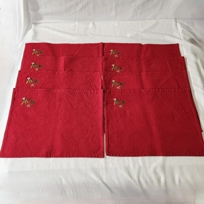 Tag Red Holiday Floral Embroidered Dinner Table Placemat Settings For Eight - Image 1 of 4