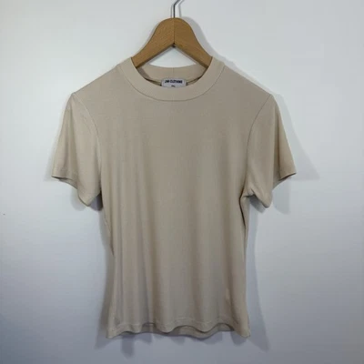 LNA Womens Crew Neck Lettuce Hem Long Sleeve Crop Top Light Beige Size XS - Image 1 of 4