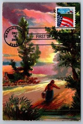 #3448 Flag Over Farm FDC Maxi Card on Vintage Postcard - Image 1 of 2
