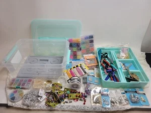 Large Box Bead Jewelry Charm Making Kit W/Tools & Storage Bin Wire Hemp Cord - Picture 1 of 18