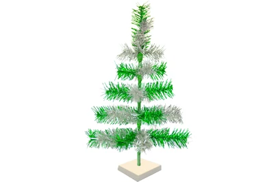 Silver and Green Mixed Tinsel Christmas Tree Stand Included, Centerpiece Display - Image 1 of 4
