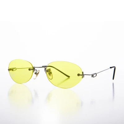 Gafas de sol vintage ovaladas de color amarillo con lentes sin montura con marco plateado - pimienta Foto 1 de 3