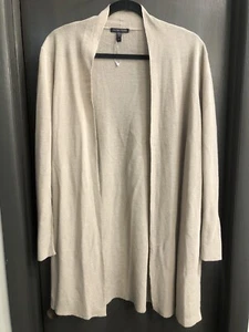 Neu ohne Etikett Eileen Fisher Cardigan vorne offen haferbraun Bio-Baumwolle Leinen Größe L $ 298 - Bild 1 von 7