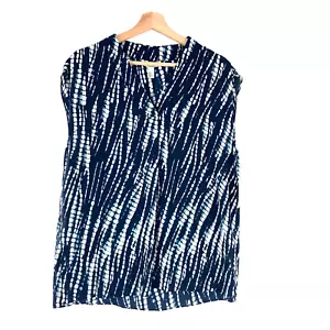 H by Halston Shibori Blue Print Light Weight blouse V-Neck Sleeveless - Picture 1 of 5