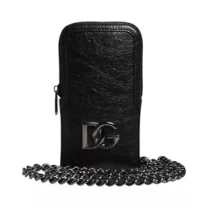 DOLCE & GABBANA Phone Bag Black Leather Purse Crossbody ChainSling Borse 1550usd - Picture 1 of 9