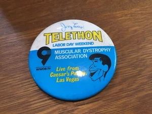 JERRY LEWIS TELETHON LIVE CAESAR'S PALACE WWOR-TV9 MUSCULAR DYSTROPHY BUTTON/PIN - Picture 1 of 3