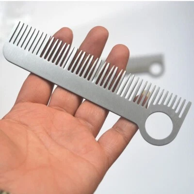 Beard Hair Mustache Comb - Stainless Steel Metal Classic Style Grooming Tool - Image 1 of 3