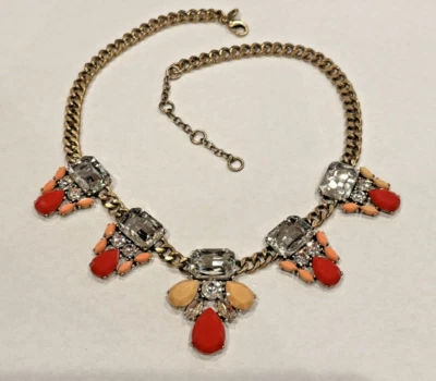 COLLAR J CREW CORAL NARANJA MELOCOTÓN CRISTAL ESTRÁS ORO 18-21" STMT LN Foto 1 de 4
