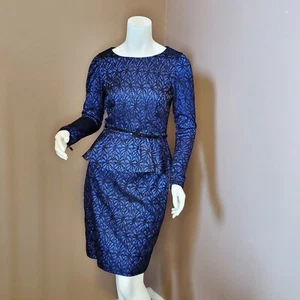 ANTONIO MELANI blue purple with black lace overlay peplum sheath dress size 0 - Picture 1 of 7