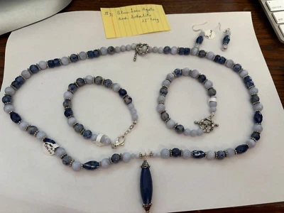 Bisutería Azul Encaje Ágata/Sodalita Pendientes/2 Pulseras/Collar con Etiquetas Foto 1 de 4