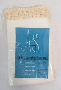 2 Crochet Edge Pillow Cases Cream Trim Cotton Vintage 1960s 20" x 32" Queen NIP - Picture 1 of 4