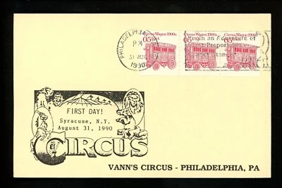 US FDC #2452 Vann's Circus / LGS Card 1990 Philadelphia PA Wagon 1st Unofficial - Image 1 of 2