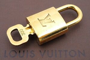 LOUIS VUITTON PadLock Lock & Key Brass Gold Authentic Random Number